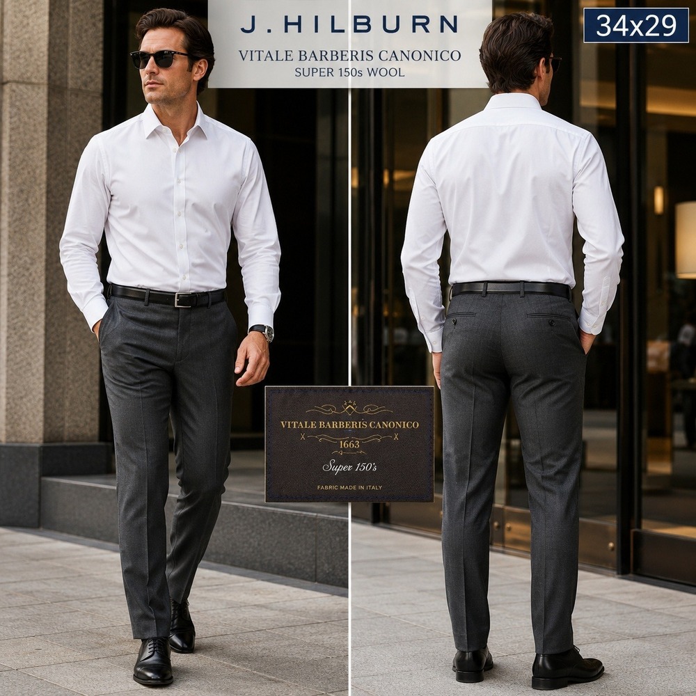 J. Hilburn Vitale Barberis Canonico Super 150s Wool Dress Pants Gray 34x29 Mens